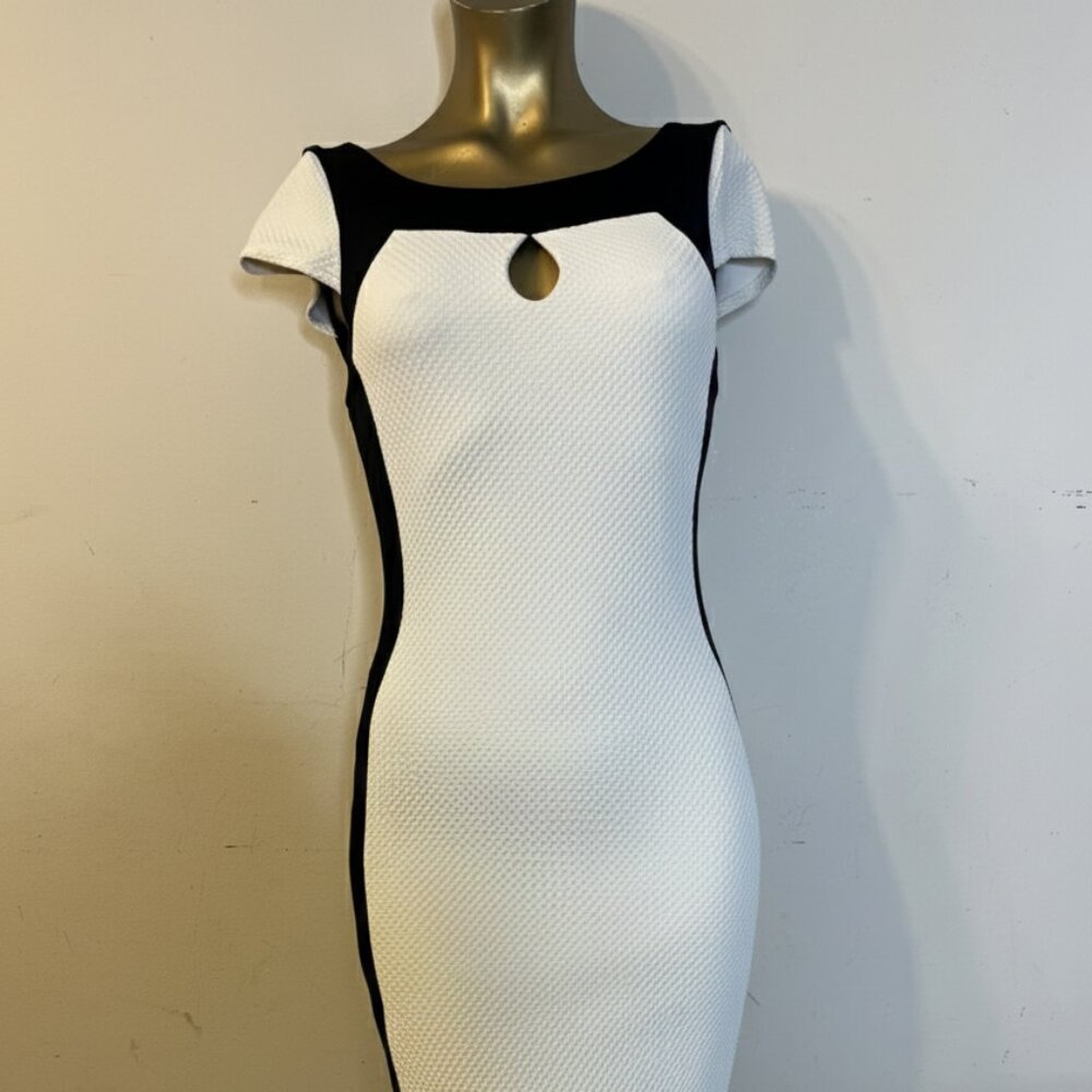 Bebe Black White Midi Dress